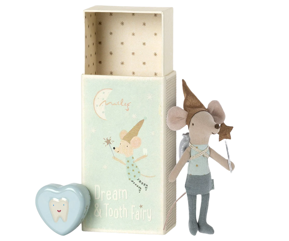 Tooth Fairy Mouse in Blue Matchbox