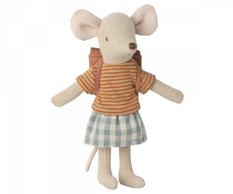 Big Sister Tricycle Mouse with Bag in Old Rose