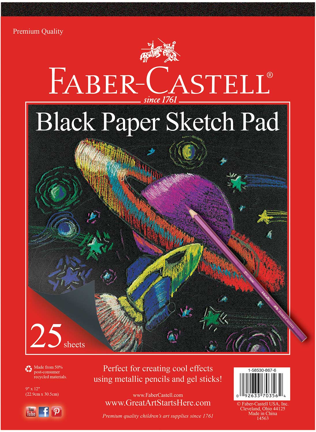  Faber-Castell Black Paper Sketch Pad 9" x 12"