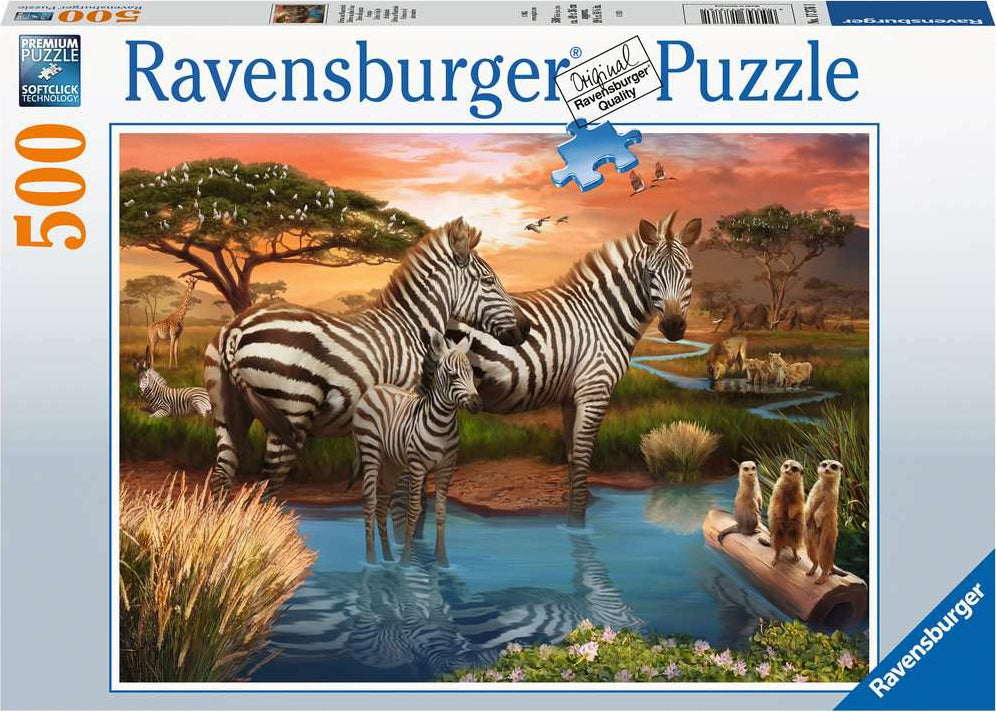 Zebras at the Waterhole 500 pc Puzzle