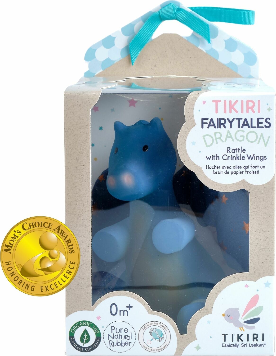 Midnight Dragon Natural Rubber Organic Rattle with Crinkle Wings
